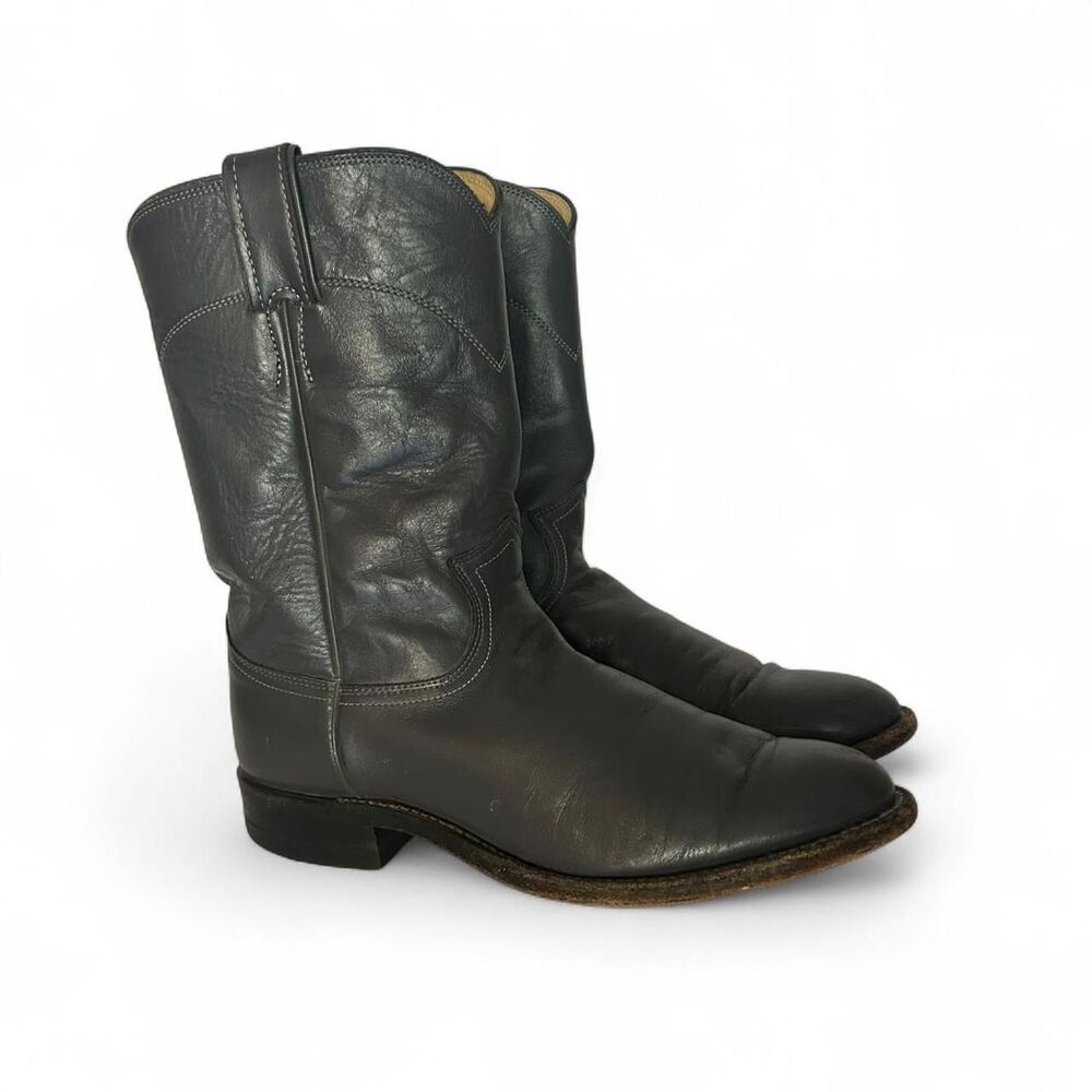Vintage Grey Gray Justin leather western cowboy boots 8.5